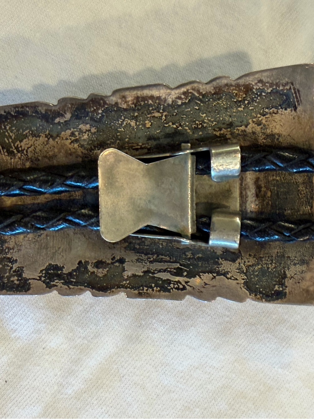 Turquoise/Sterling Western Bolo Tie with Braided Black Cord - Picture 4 of 6
